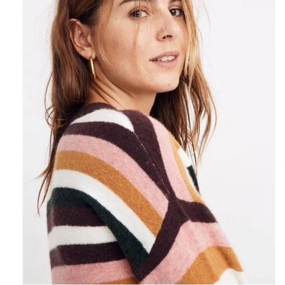 MADEWELL Payton Striped Merino Wool / Alpaca Blend Balloon Sleeve Sweater Size M - Picture 4 of 13